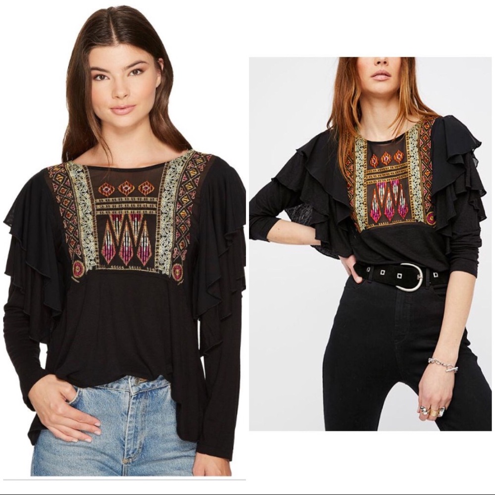 Free People La Cienega Embroidered Top Shirt S $88